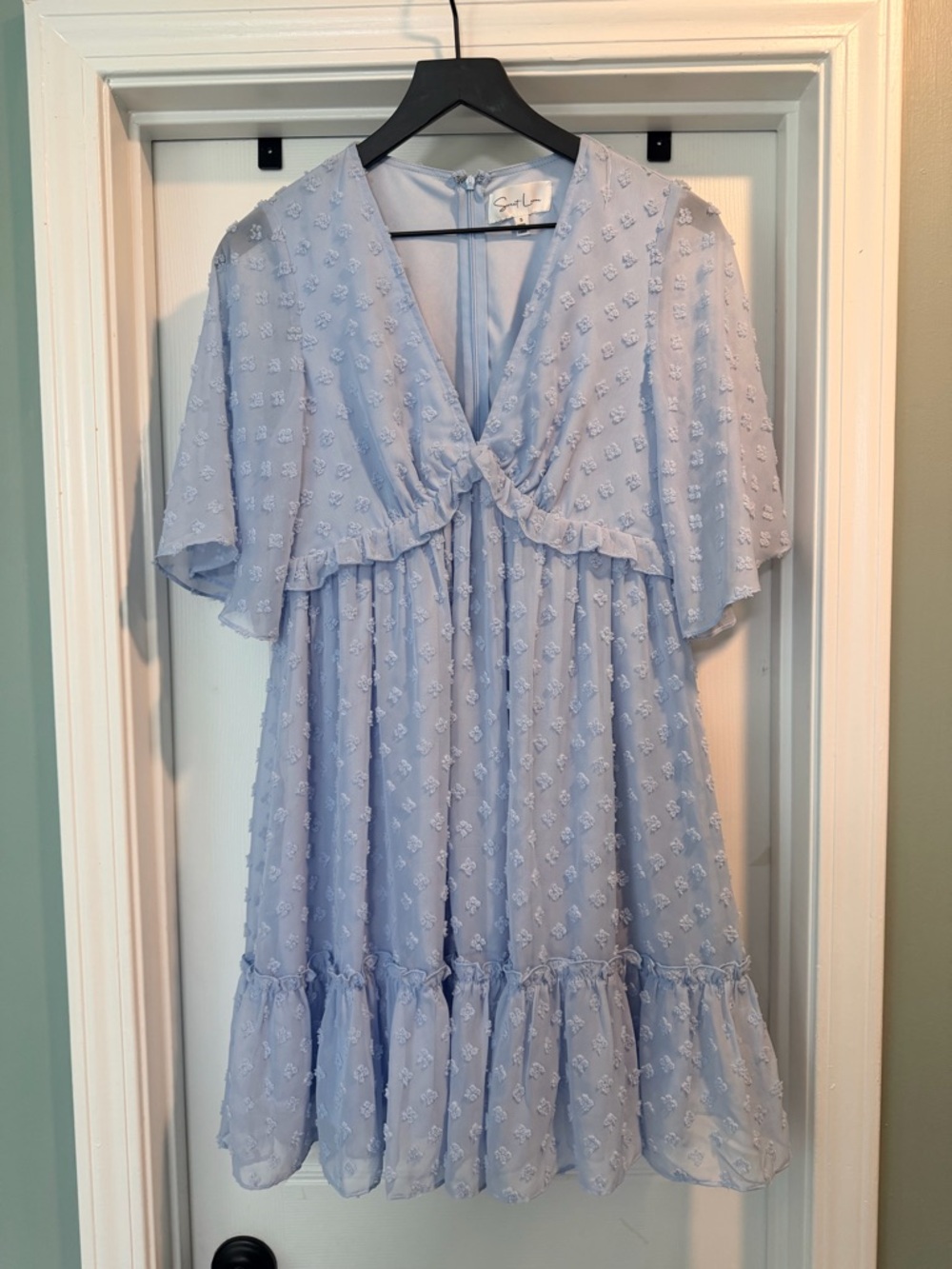 Soft Pastel Blue Mini Dress with Ruffle Detail